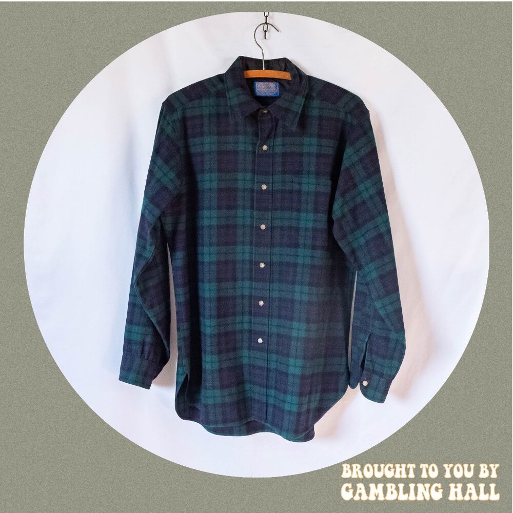 dark blue and green Pendleton flannel shirt